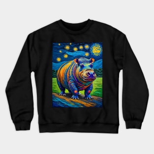 Hippopotamus at starry night Crewneck Sweatshirt